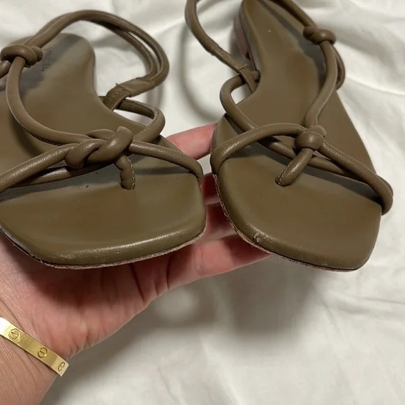 Vince Taupe Leather Knotted Sandals with Square Toe - Picture 4 of 4